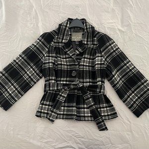 Mac & Jac Wool Blend Black/White Plaid Peacoat, Size XL